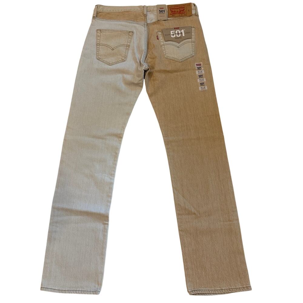 Levis 501 Jeans Mens Sz 33x34 Beige Tan Color Block 2 Toned Button Fly Stretch